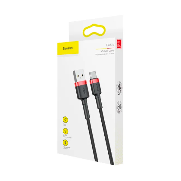 Кабель Baseus Cafule Cable USB Type-C 3A 0.5m Black/Red (CATKLF-A91)