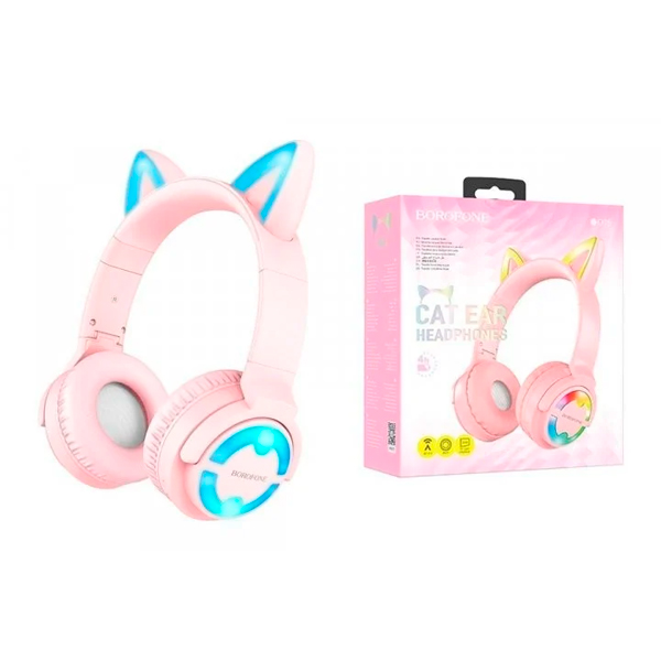 Bluetooth Наушники Borofone BO15 Cat Ear Pink