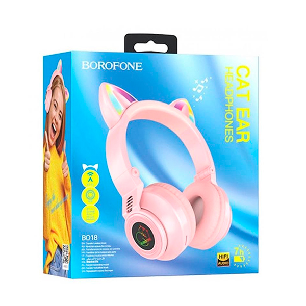 Bluetooth Навушники Borofone BO18 Cat Ear Pink