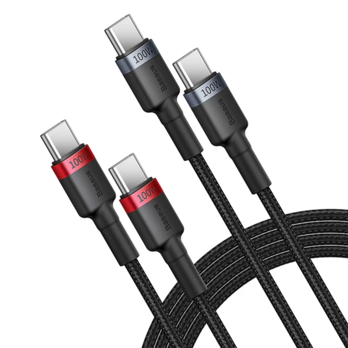 Кабель Baseus Cafule Charging Cable USB-C to USB-C 100W 1m 2pcs Red Black+Grey Black