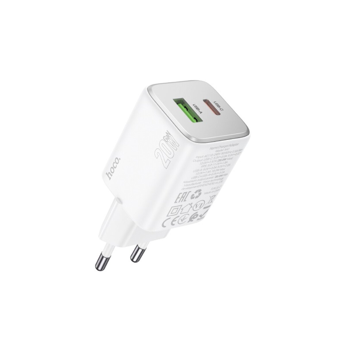 Мережевий зарядний пристрій HOCO N41 Almighty PD20W+QC3.0 charger White