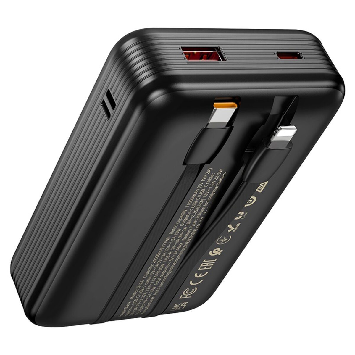 Зовнішній акумулятор HOCO Q37A Graceful 22.5W+PD20W power bank with two cables(20000mAh) Black