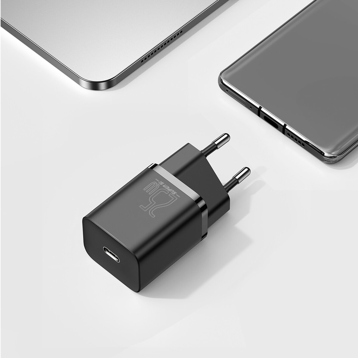 Мережевий зарядний пристрій Baseus Super Si Quick Charger 1C 25W EU Sets Black（With Mini White Cable Type-C to Type-C 3A 1m Black）