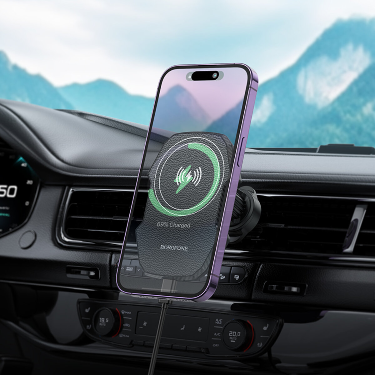 Тримач для мобiльного з БЗП BOROFONE BH215 Adelante magnetic wireless fast charging car holder(air outlet) Black