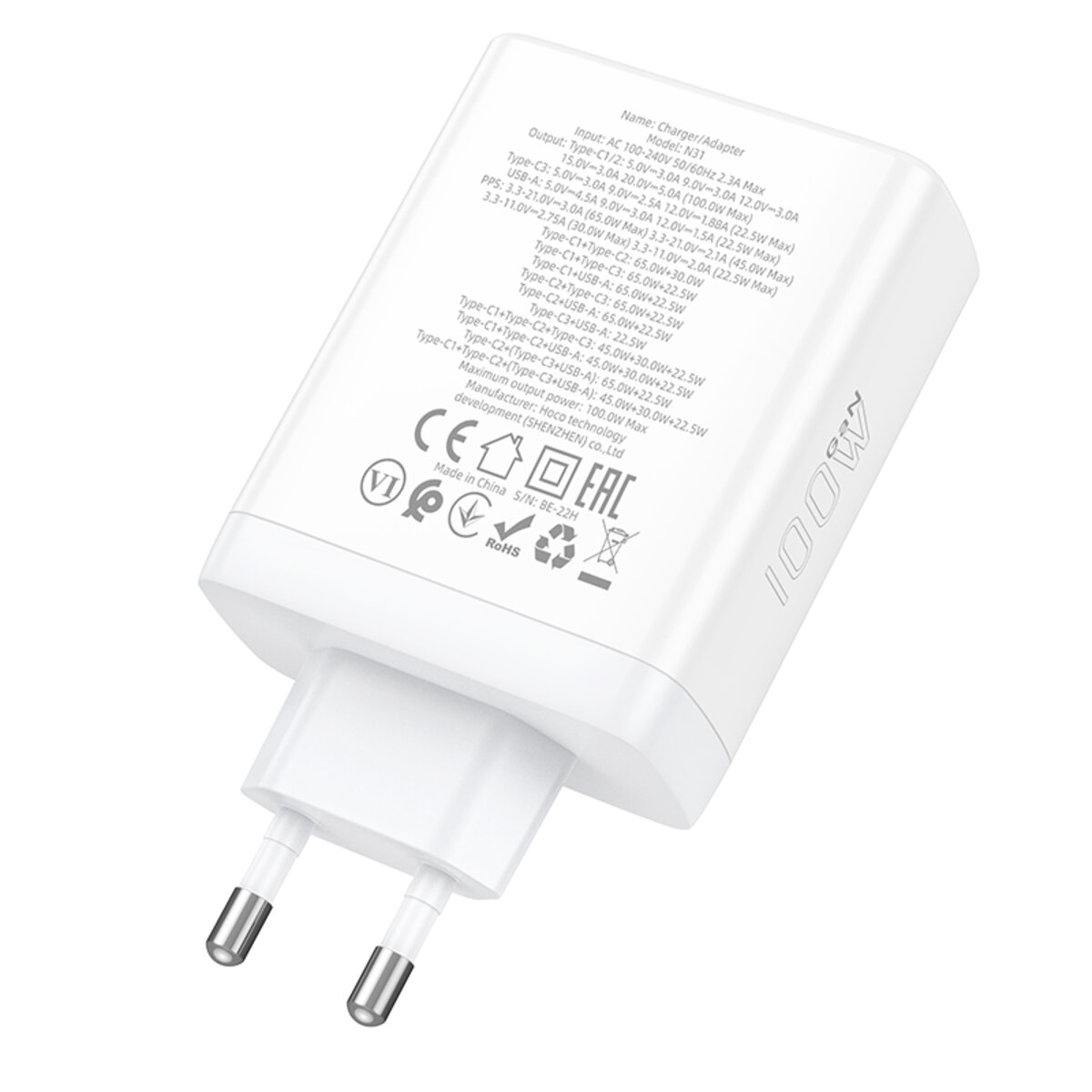 Мережевий зарядний пристрій HOCO N31 Leader PD100W four-port(3C1A) fast charger White