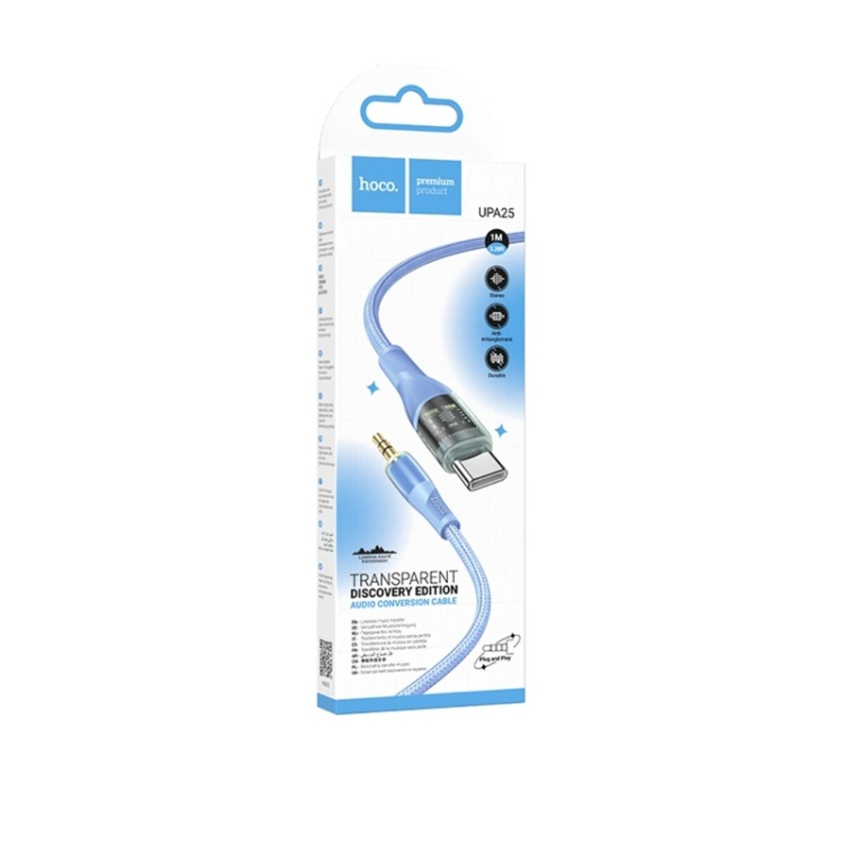 Аудiокабель HOCO UPA25 Transparent Discovery Edition Digital audio conversion cable Type-C Blue