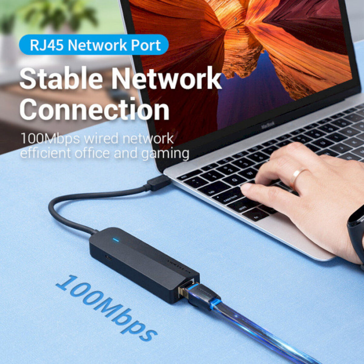 USB-хаб Vention USB-C to USB 2.0*3/RJ45/Micro-B HUB 0.15M Black ABS Type