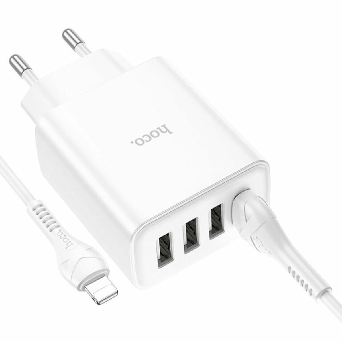 Мережевий зарядний пристрій HOCO C102A Fuerza QC3.0 four-port charger set(iP) 18W White