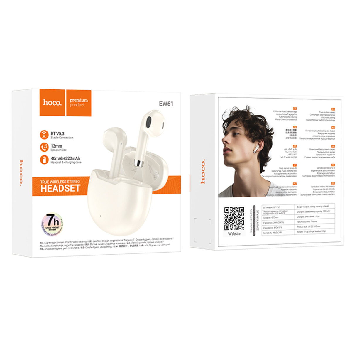 Бездротові навушники HOCO EW61 June true wireless BT headset Milky white