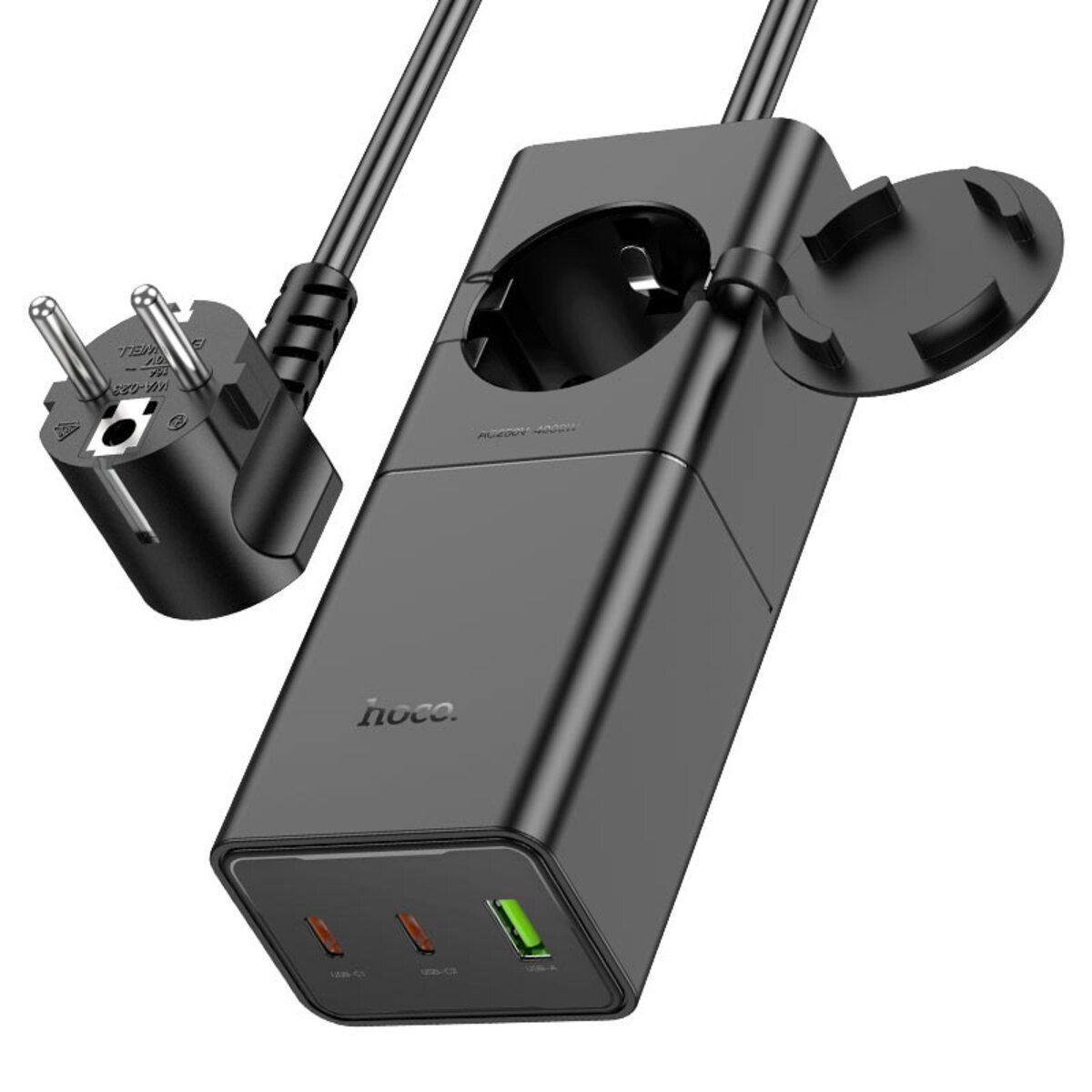 Мережевий зарядний пристрій HOCO NS4 Sharp PD65W(2C1A) desktop socket(EU/GER) Black