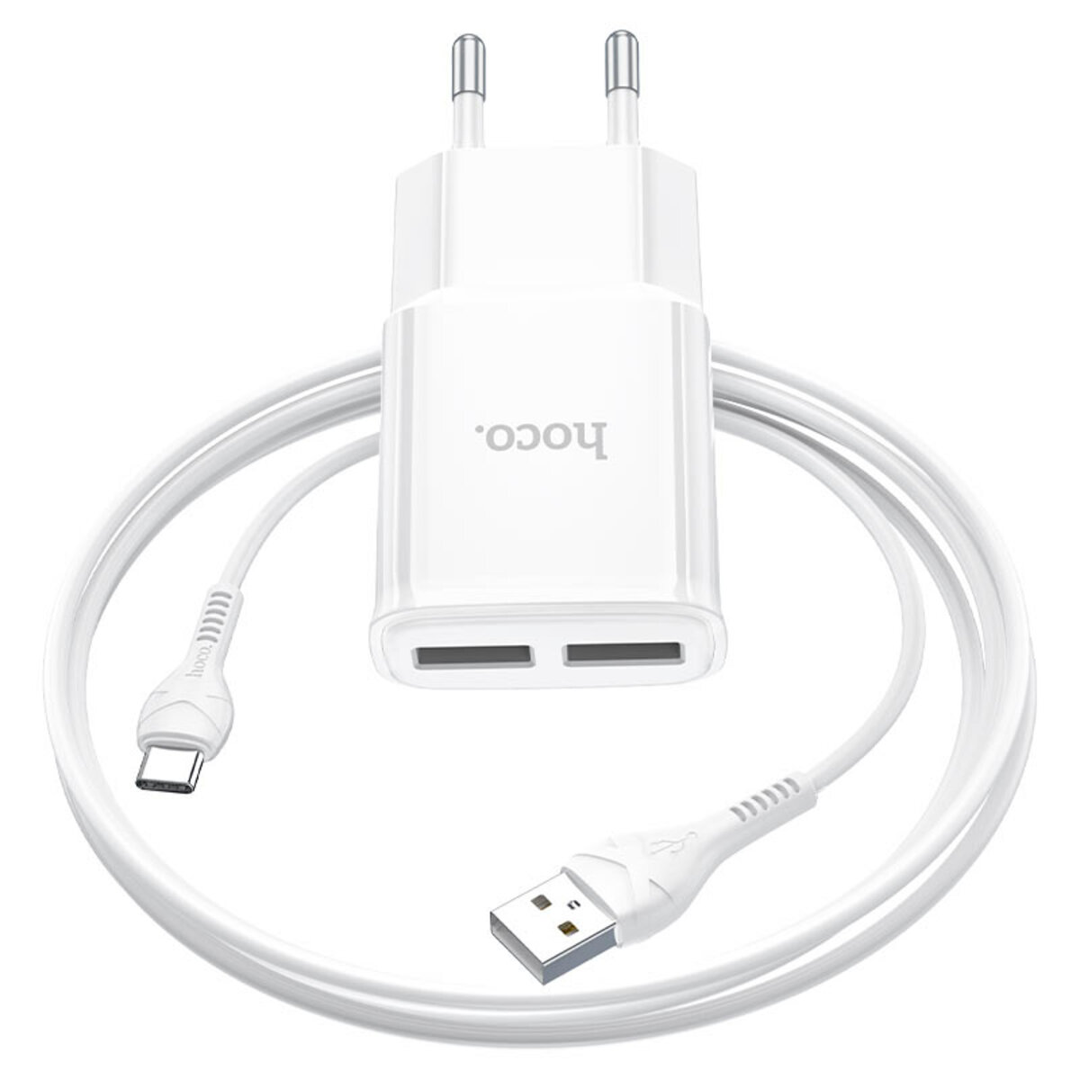 Мережевий зарядний пристрій HOCO C88A Star round dual port charger set(Type-C) 12W White