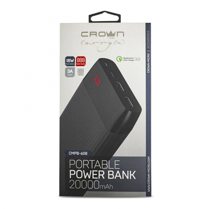 Внешний аккумулятор Crown CMPB-608 (20000mAh) Black