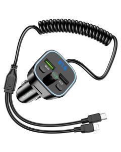 АЗП з FM-модулятором BOROFONE BC45 Prestige QC3.0 2-in-1 car BT FM transmitter with cable 18W Black