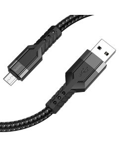 Кабель HOCO U110 USB to Micro 2.4A, 1.2m, nylon, aluminum connectors, Black