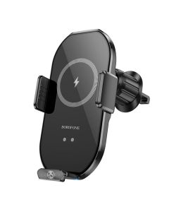 Тримач для мобільного з БЗП BOROFONE BH205 Rusher infrared wireless fast charging car holder(air outlet) Black