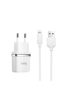 Мережевий зарядний пристрій HOCO C11 Smart single USB (iP cable) charger set White