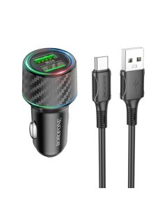 Автомобільний зарядний пристрій BOROFONE BZ21A Brilliant 36W dual port QC3.0 car charger set(Type-C) Black