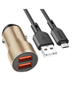 Автомобільний зарядний пристрій BOROFONE BZ19 Wisdom dual port car charger set(Micro) Gold