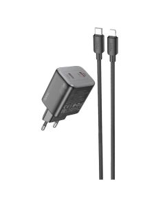 Мережевий зарядний пристрій HOCO N42 Elogiado dual-port PD45W(2C) charger set(C to iP) Black