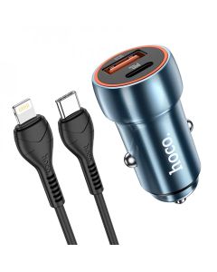 Автомобільний зарядний пристрій HOCO Z46A Blue whale PD20W+QC3.0 car charger set(C to iP) Sapphire Blue