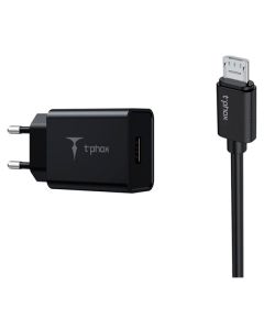 СЗУ T-PHOX Mini 12W 2.4A + Micro USB Black