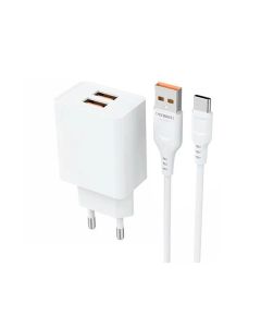 СЗУ Denmen DC02T + Type-C Cable 2.1A White