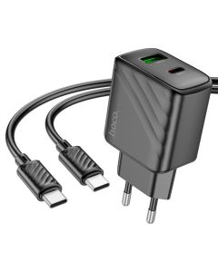 Мережевий зарядний пристрій HOCO CS23A Sunlight dual-port PD30W+QC3.0 charger set(Type-C to Type-C)(EU) Black