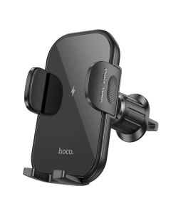 Тримач для мобiльного з БЗП HOCO HW4 Journey wireless fast charging car holder(air outlet) Black