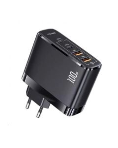 Мережевий зарядний пристрій Usams US-CC145 T44 100W 4 Ports GaN Fast  2A+2C Charger (EU) Black