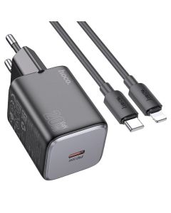 Мережевий зарядний пристрій HOCO N40 Mighty single port PD20W charger set(C to iP) Black