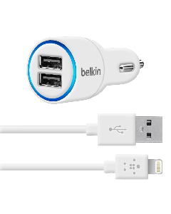 АЗУ Belkin iPhone 5/5S 2.1A+2.1A 2in1 (AЗУ+USB Cable) White