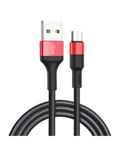 Кабель HOCO X26 USB to Micro 2A, 18W 1m, nylon,  aluminum connectors, Black+Red