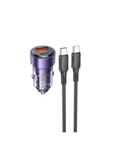 Автомобільний зарядний пристрій BOROFONE BZ20 Smart 38W dual port PD20W+QC3.0 car charger set(C to C) Transparent Purple