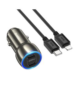 Автомобільний зарядний пристрій HOCO Z48 Tough 40W dual port(2C) car charger set(C to iP) Metal Gray