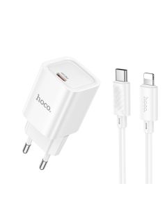 Мережевий зарядний пристрій HOCO C148A Charm single port PD30W charger set (C to iP) (EU) White