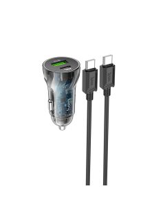 Автомобільний зарядний пристрій HOCO Z47A Transparent Discovery Edition dual port PD30W+QC3.0 car charger set(Type-C to Type-C) Transparent Black