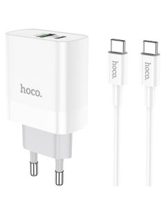 Мережевий зарядний пристрій HOCO C80A Rapido PD20W+QC3.0 charger set (Type-C TO Type-C)(EU) White