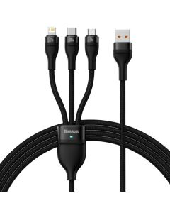 Кабель Baseus Flash Series Ⅱ One-for-three Fast Charging Data Cable USB to M+L+C 100W 1.2m Black