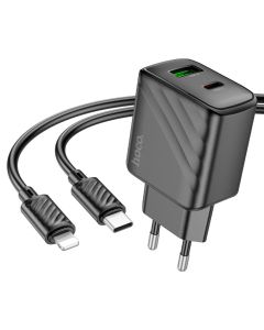 Мережевий зарядний пристрій HOCO CS23A Sunlight dual-port PD30W+QC3.0 charger set (C to iP)(EU) Black