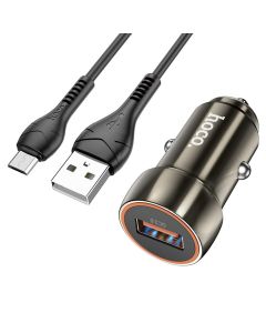 Автомобільний зарядний пристрій HOCO Z46 Blue shield single port QC3.0 18W (Micro) Metal Gray