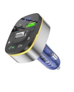 АЗП з FM-модулятором HOCO E71 Crystal transparent discovery edition QC3.0 car BT FM transmitter Dark Blue