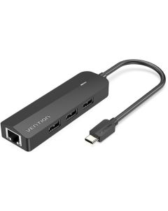 USB-хаб Vention USB-C to USB 3.0*3/RJ45/Micro-B HUB 0.15M Black ABS Type