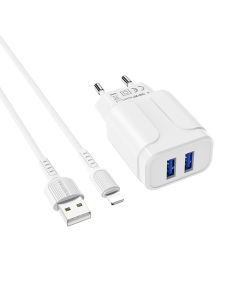 Мережевий зарядний пристрій BOROFONE BA37A Speedy dual port charger(Lightning)  White