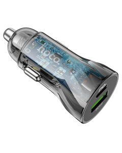 Автомобільний зарядний пристрій HOCO Z47A Transparent Discovery Edition dual port PD30W+QC3.0 car charger set(C to iP) Transparent Black