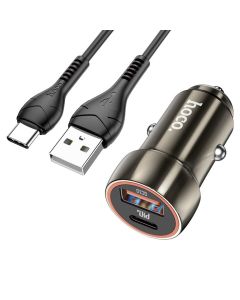 Автомобільний зарядний пристрій HOCO Z46A Blue whale PD20W+QC3.0 car charger set(Type-C) Metal Gray