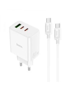 Мережевий зарядний пристрій HOCO C126A Pure power PD40W three-port(2C1A) charger set(Type-C to Type-C) White