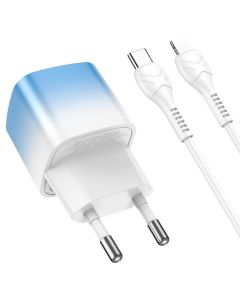Мережевий зарядний пристрій HOCO C101A single port PD20W charger set(C to iP) Ice Blue