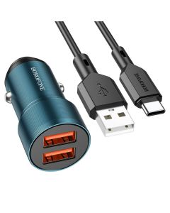 Автомобільний зарядний пристрій BOROFONE BZ19 Wisdom dual port car charger set(Type-C) Sapphire Blue