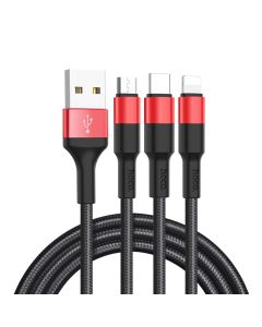Кабель HOCO X26 Xpress one pull three charging cable iP+Micro+Type-C Black+Red