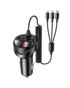 АЗП Usams US-CC119 C22 3.4A Dual USB Car Charger With 3IN1 Spring Cable Black